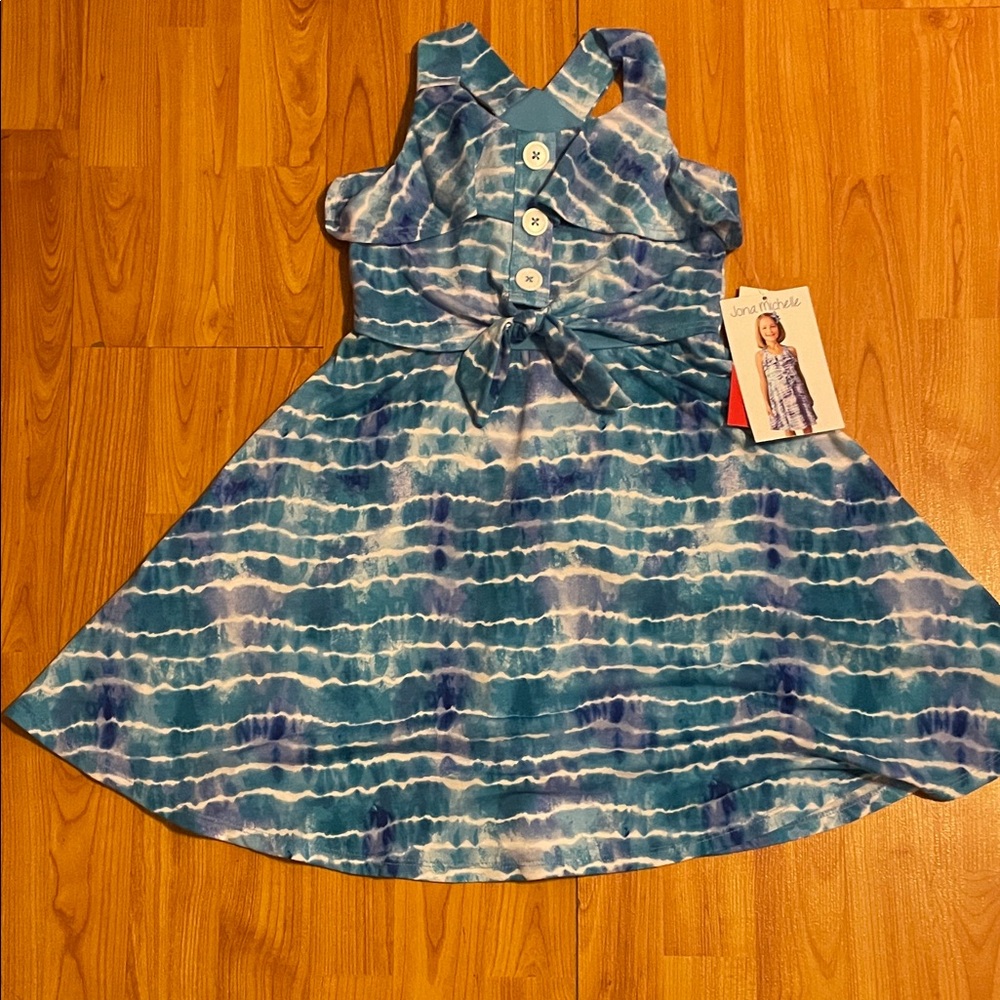 Sara Michelle Tie-Dye Blue and White Kids Dress